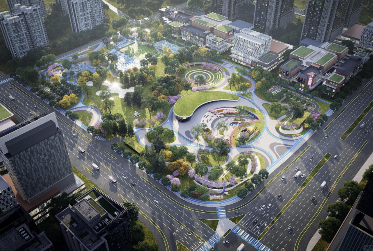 现代风城市公园景观规划商业照片 | AI智能生成设计模板-千图AI
