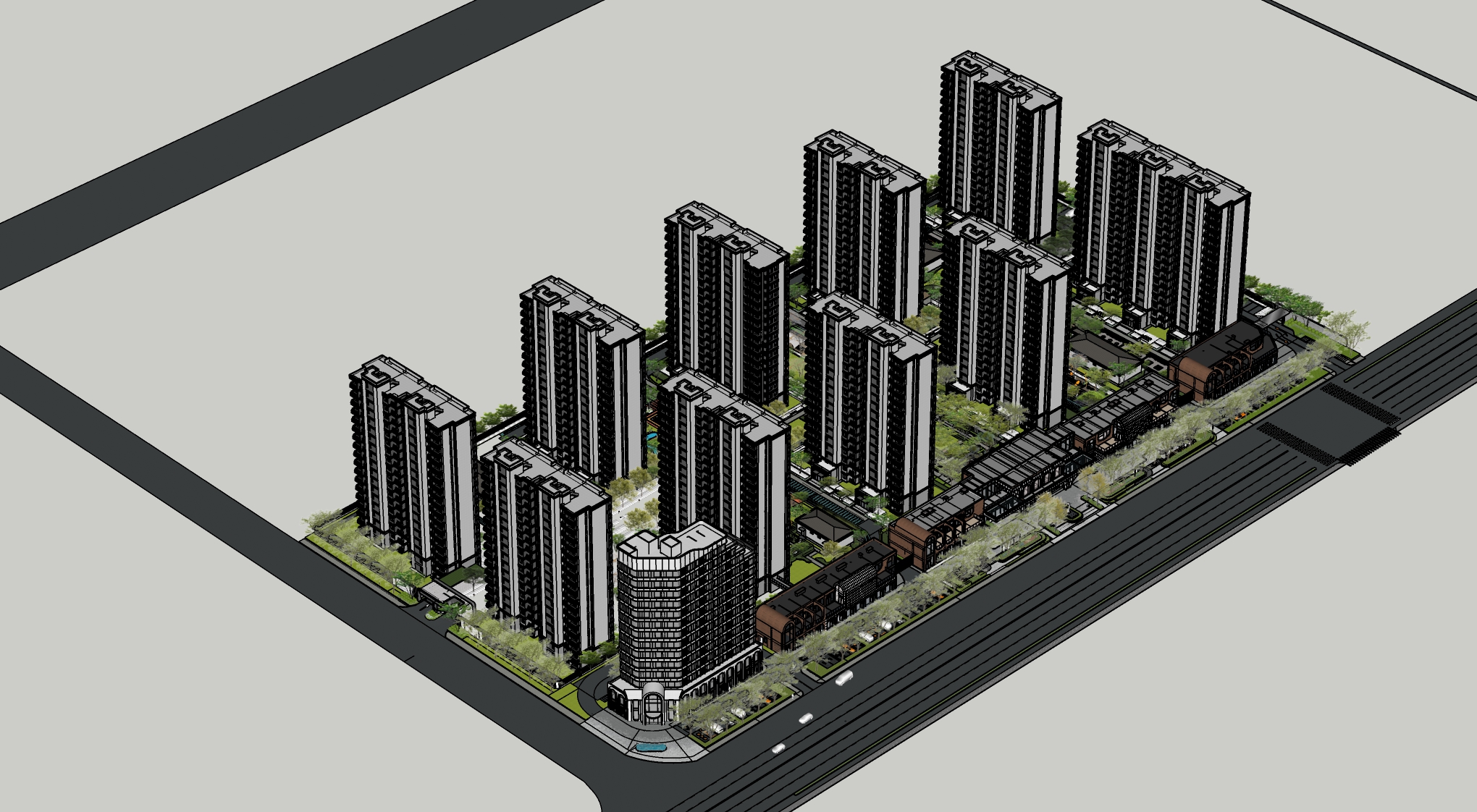 3D渲染小区住宅建筑场景鸟瞰商业照片 | AI智能生成设计模板-千图AI