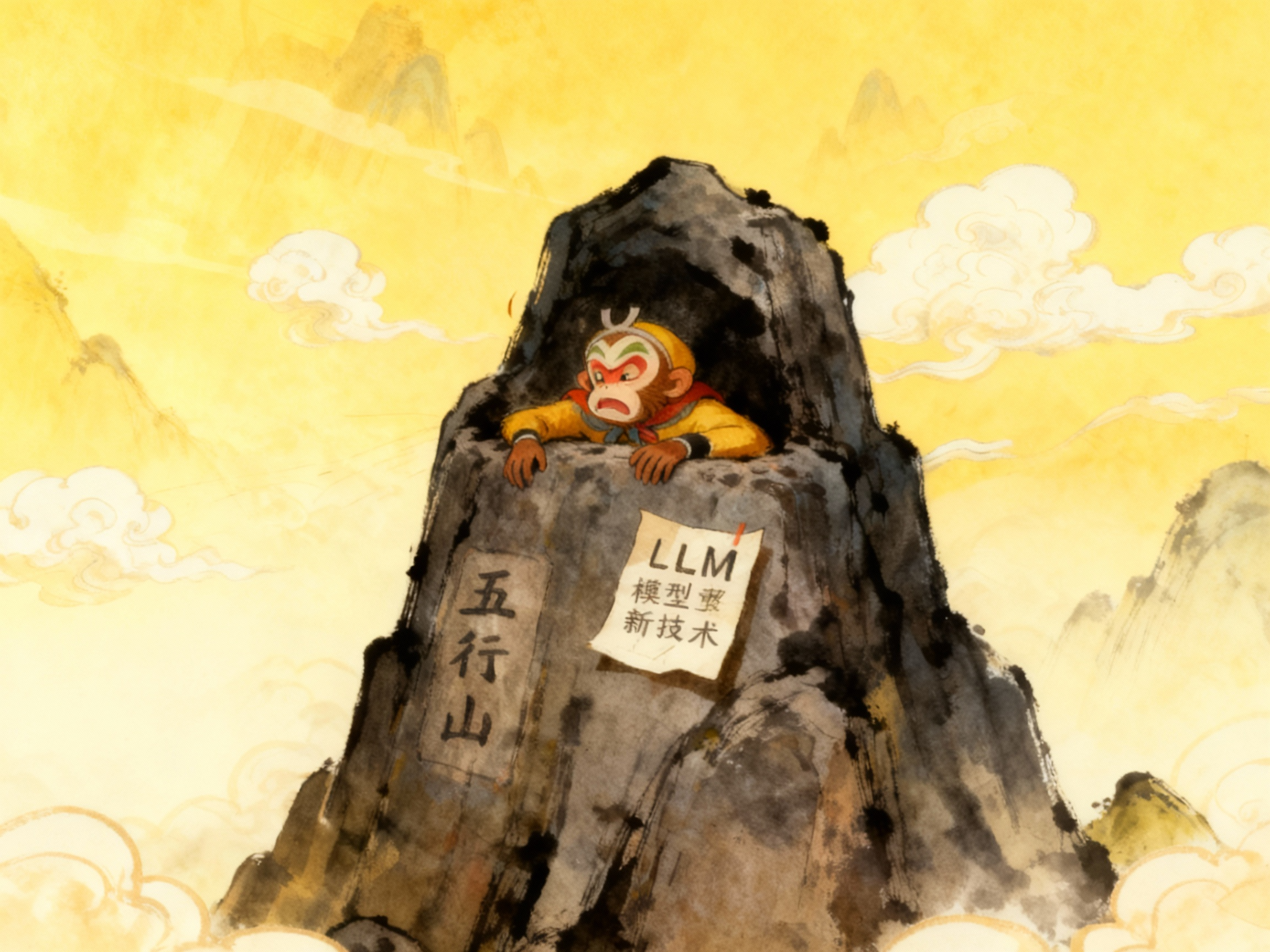 中国风水墨风卡通西游记师徒四人取经队伍行进场景插画 | AI智能生成设计模板-千图AI