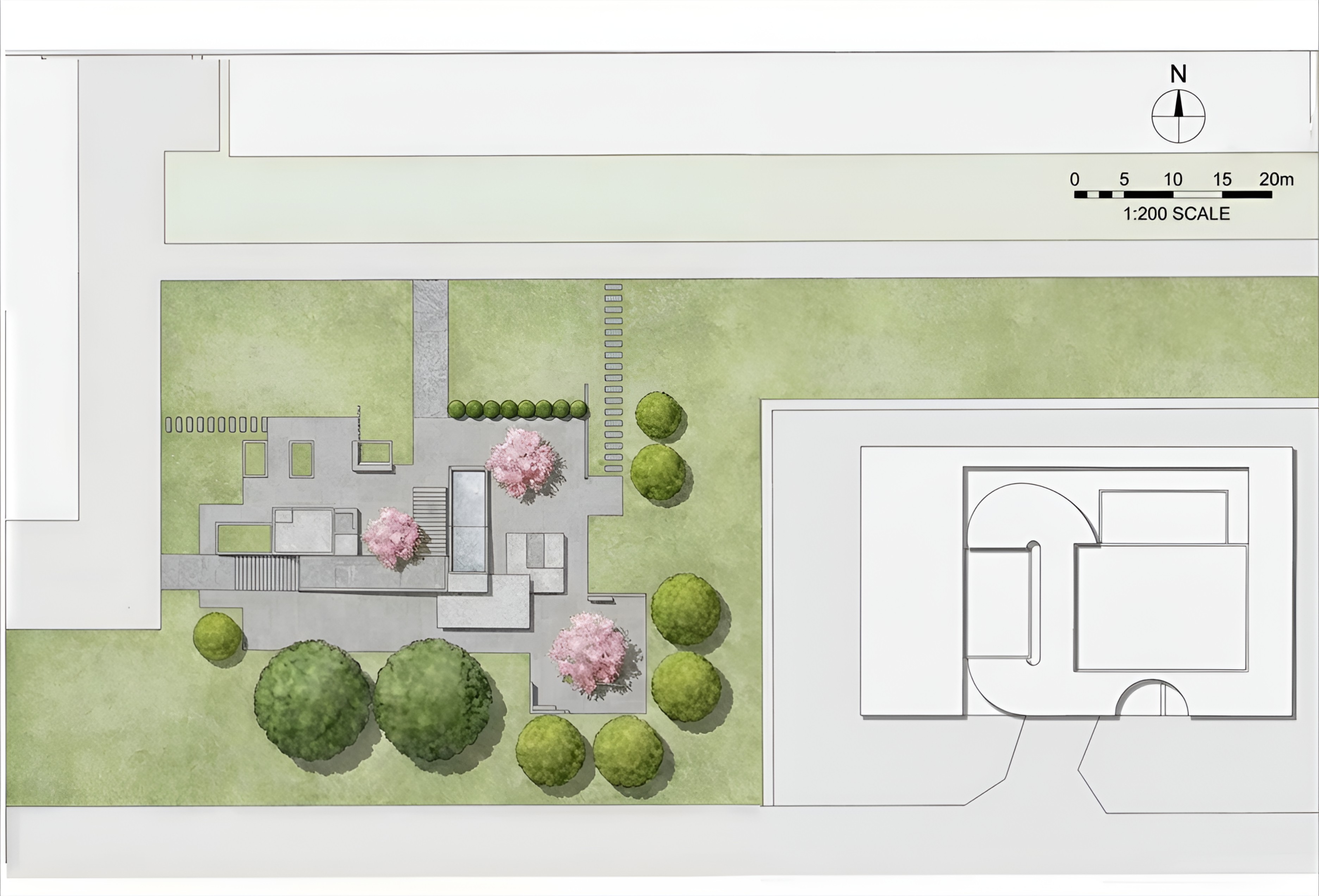 简约现代园林景观平面布局图俯视视角建筑道路绿地植被 | AI智能生成设计模板-千图AI