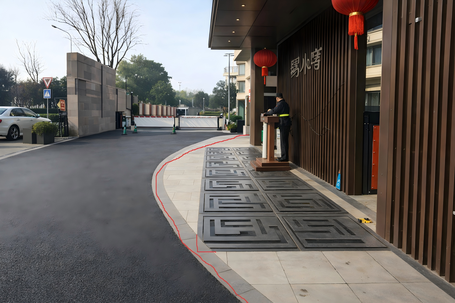保安门卫物业人员小区门口站岗商业照片 | AI智能生成设计模板-千图AI