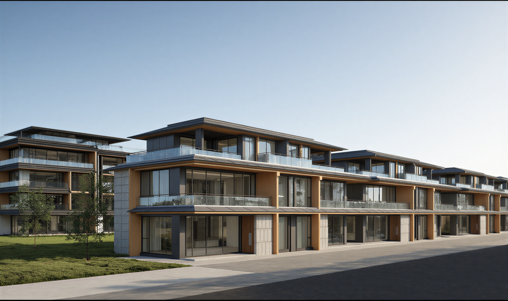 3D渲染现代简约北欧风格联排住宅建筑效果图 | AI智能生成设计模板-千图AI