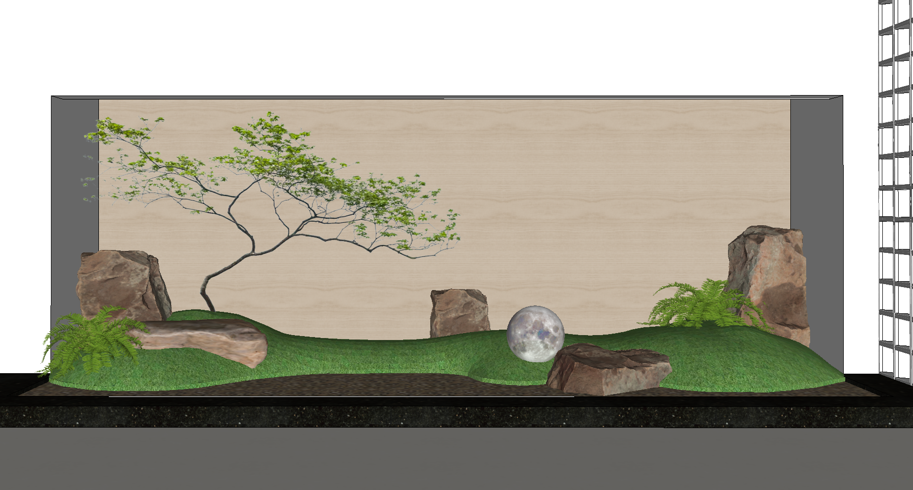 3D渲染现代极简日式禅意枯山水庭院室内景观场景插画 | AI智能生成设计模板-千图AI