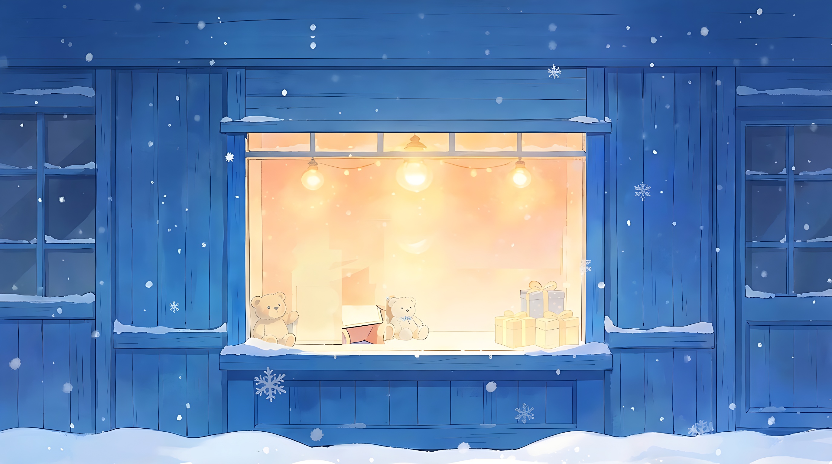 水彩风冬日雪景房屋场景插画素材 | AI智能生成设计模板-千图AI