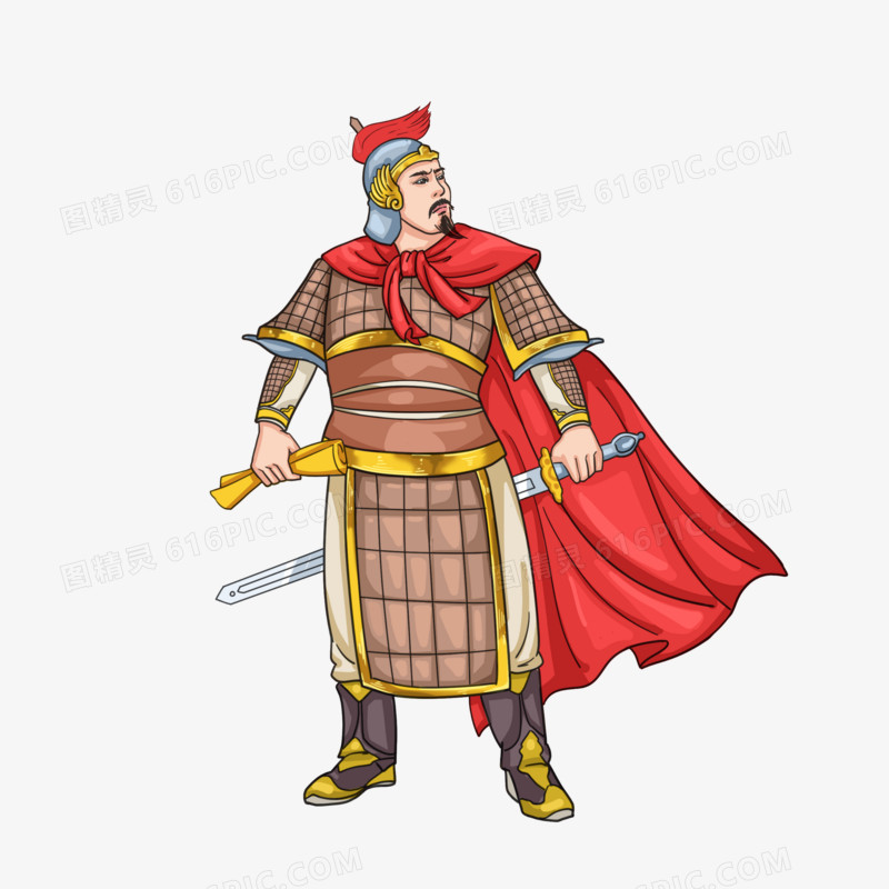 卡通风古代将领将军武士持剑形象插画素材 | AI智能生成设计模板-千图AI