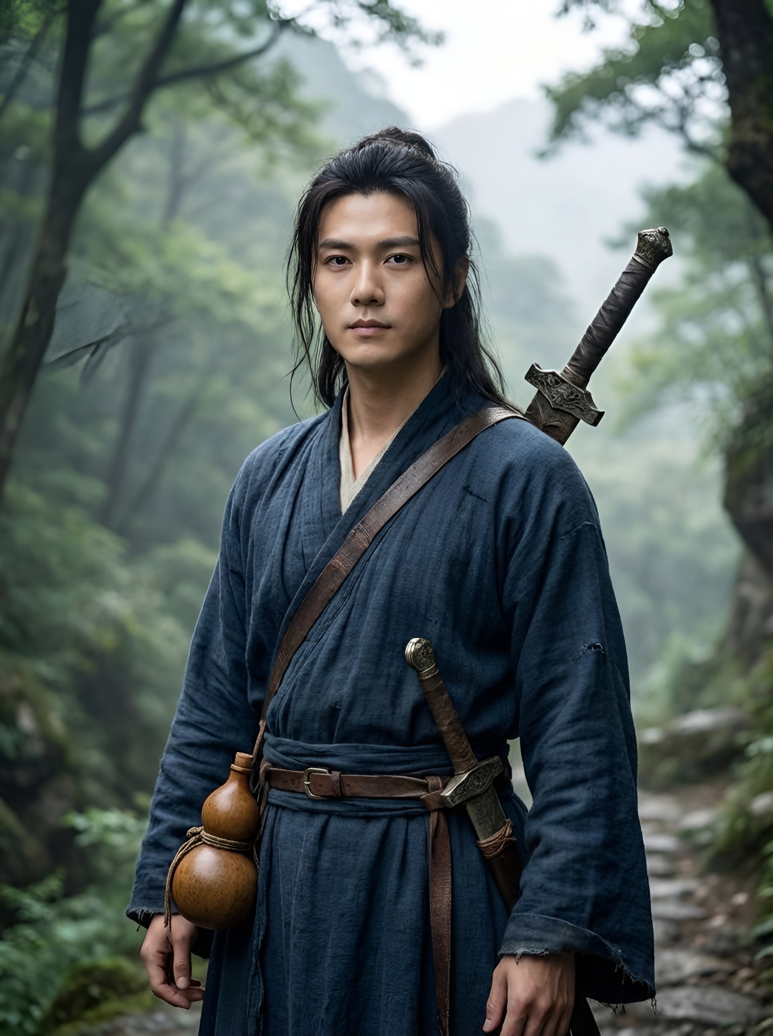 中国风武侠侠客剑客古巷持剑打斗人像照片 | AI智能生成设计模板-千图AI