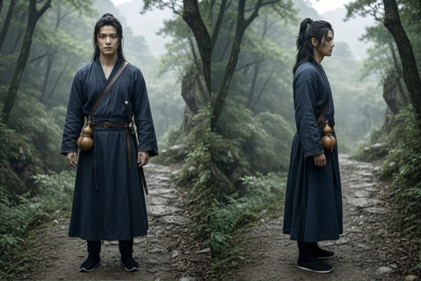 武侠风侠客剑士武者室内舞剑场景人像照片 | AI智能生成设计模板-千图AI