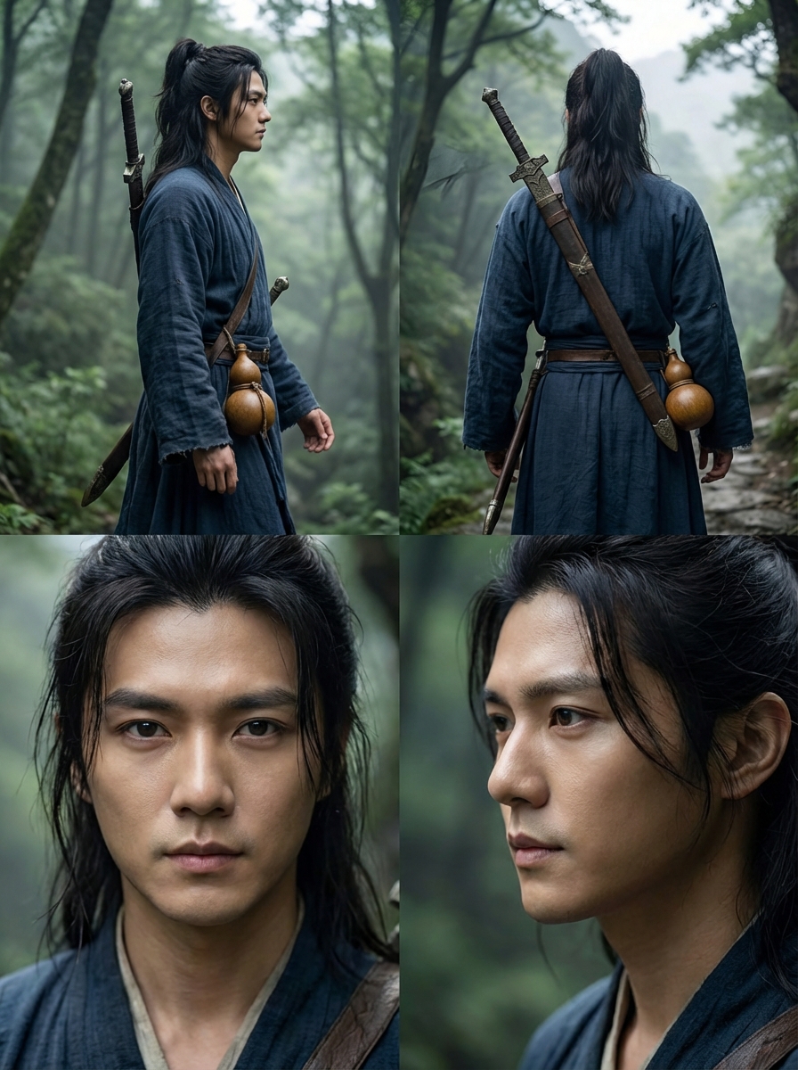 武侠风竹林侠客剑客侠士舞剑场景人像照片 | AI智能生成设计模板-千图AI