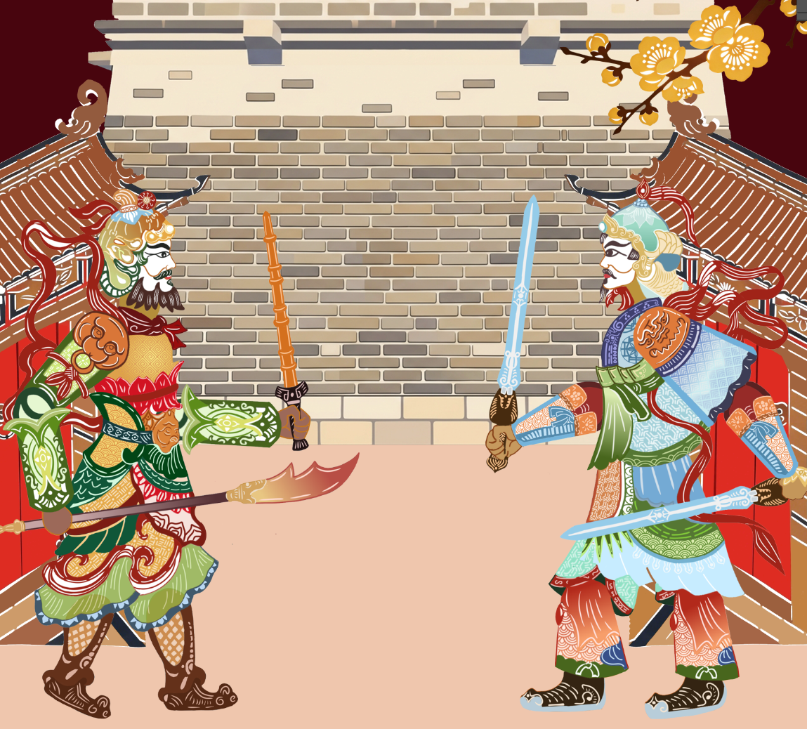 中国风古代将士士兵城门持械对战插画素材 | AI智能生成设计模板-千图AI