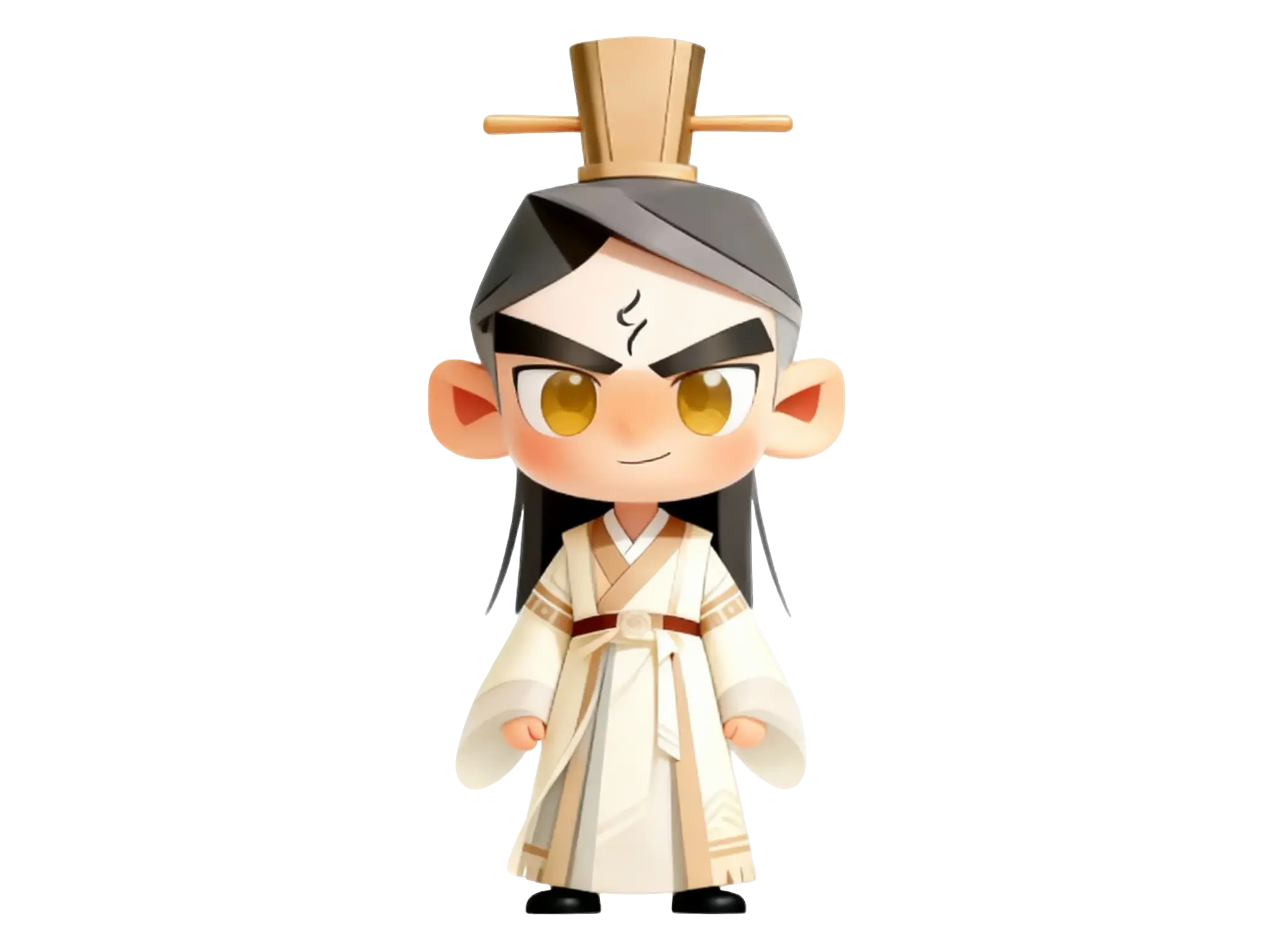 卡通中国风3D渲染古代文官手办汉服卷轴玉佩祥云底座 | AI智能生成设计模板-千图AI