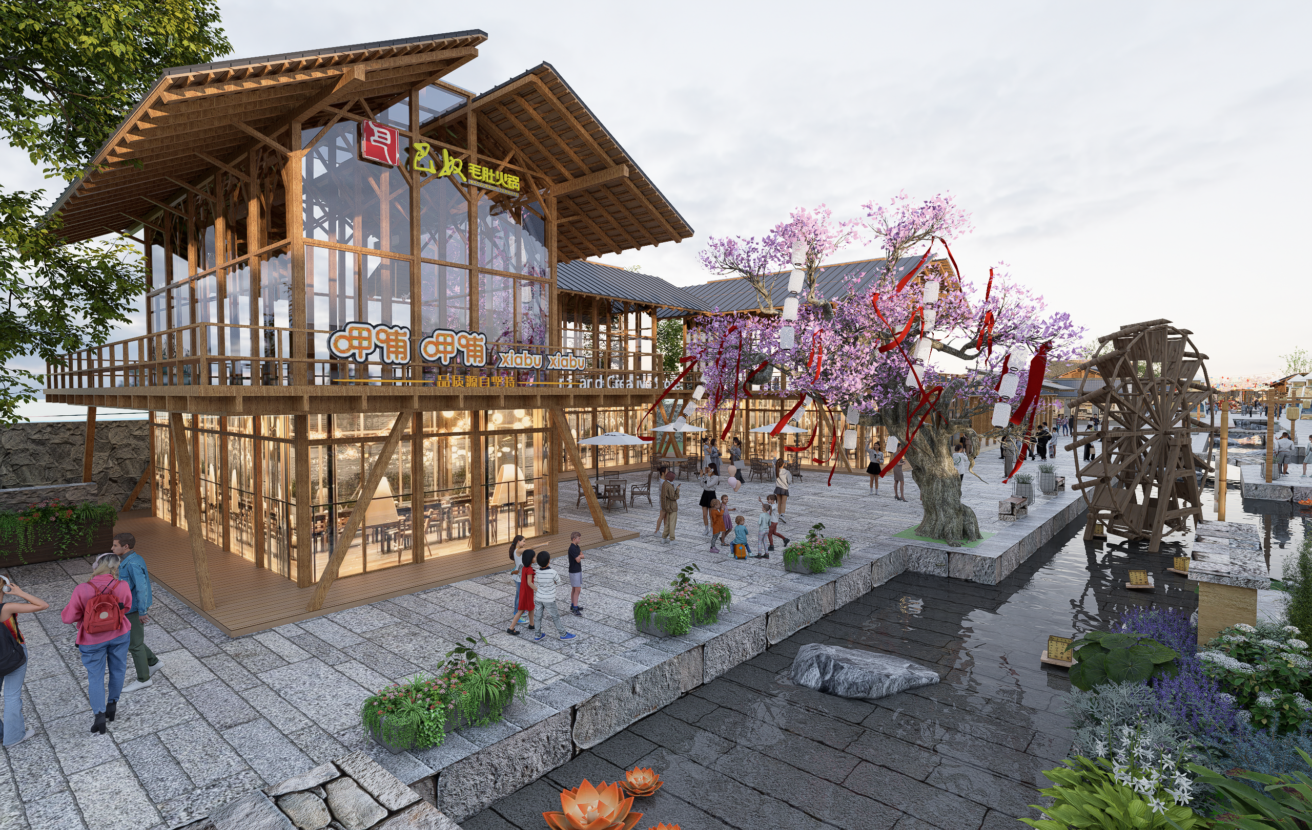 3D渲染商业街夜晚场景行人游览商业照片 | AI智能生成设计模板-千图AI