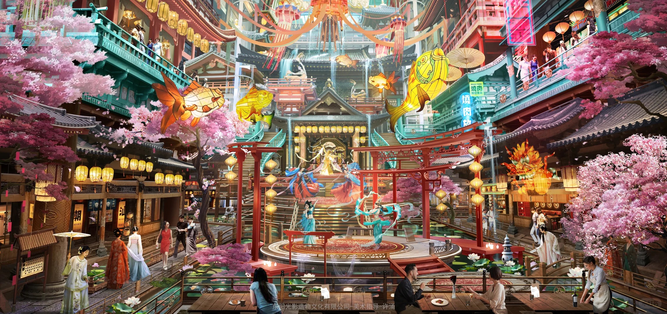 3D渲染中式建筑街道行人场景商业照片 | AI智能生成设计模板-千图AI