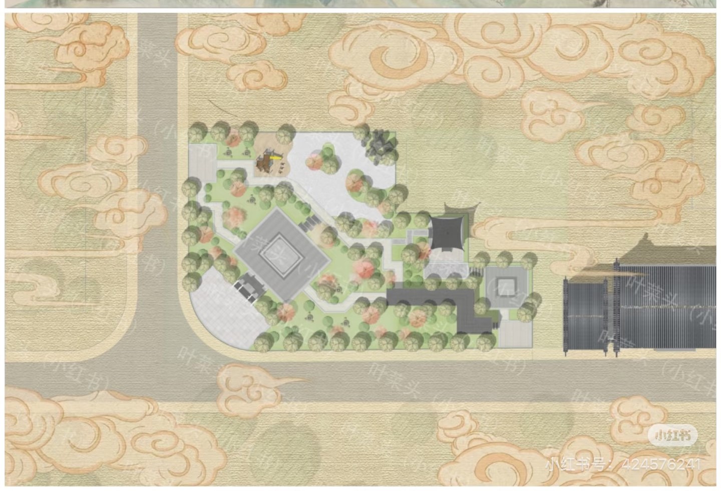 中国风水彩风园林场景建筑插画素材 | AI智能生成设计模板-千图AI