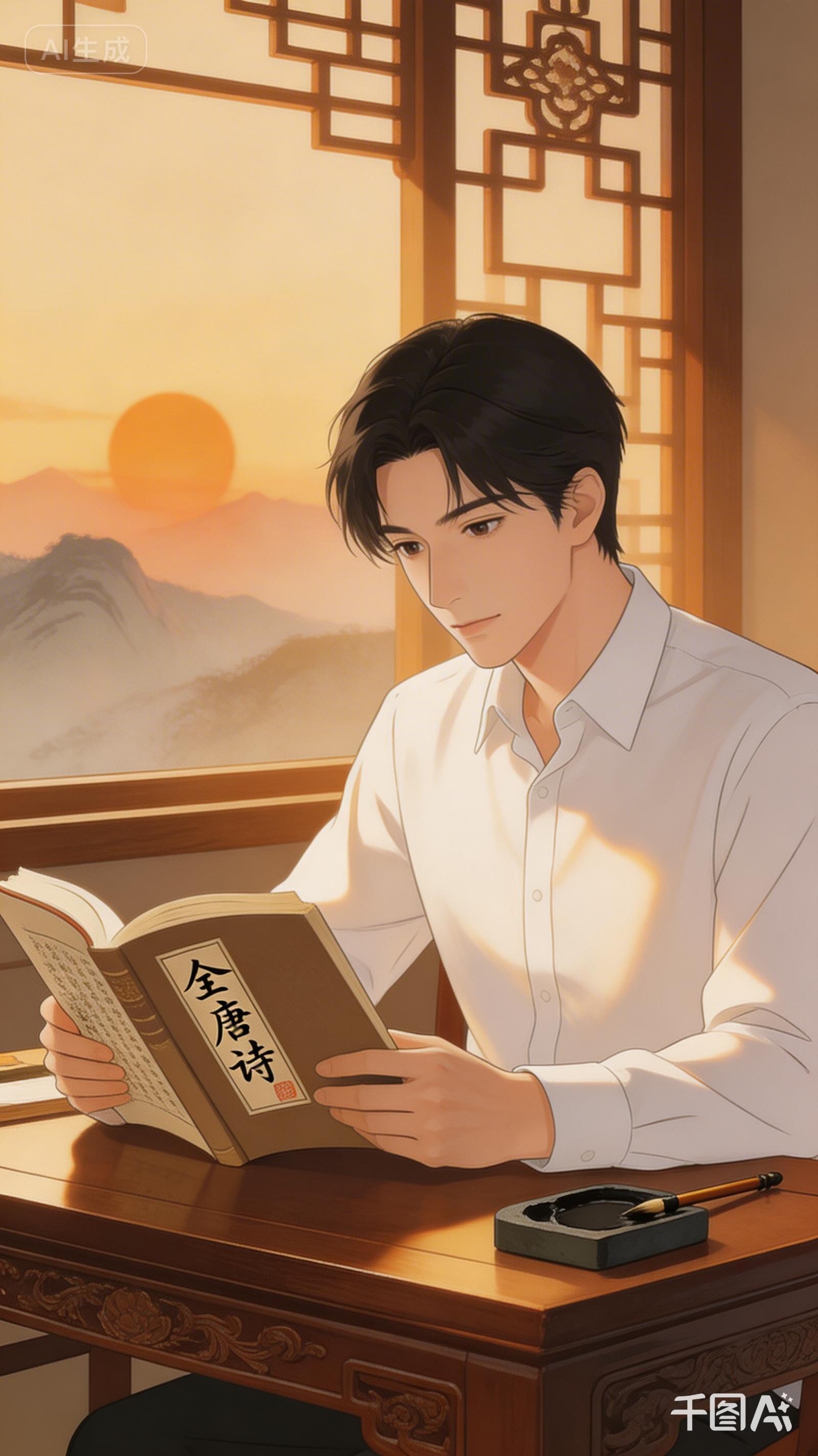 中国风古风人物古人场景举杯对饮插画素材 | AI智能生成设计模板-千图AI