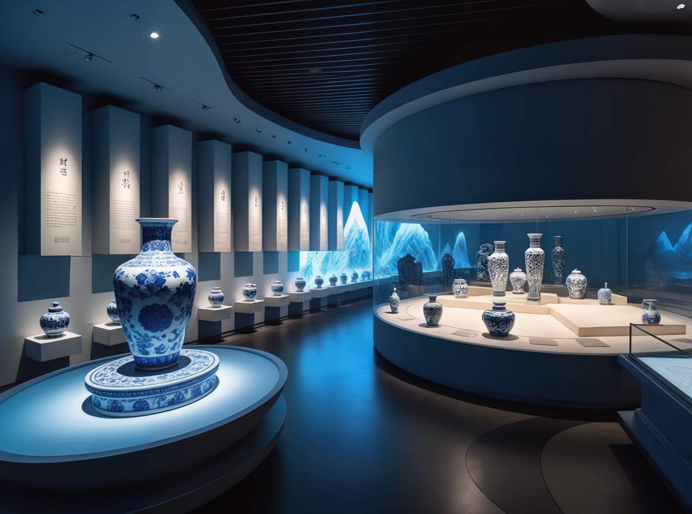中国风博物馆瓷器展览场景商业照片 | AI智能生成设计模板-千图AI