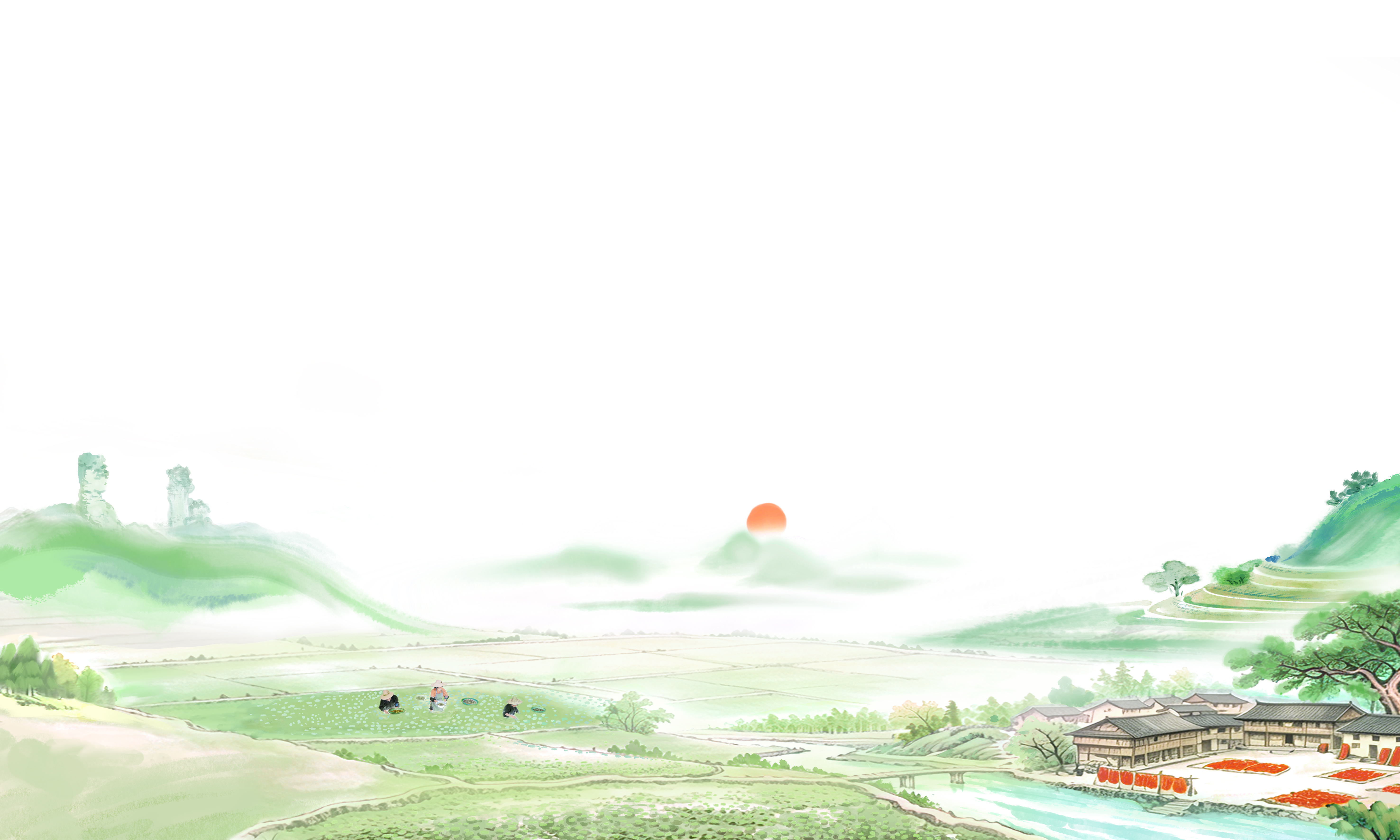 中国风水墨风田园乡村山水插画素材 | AI智能生成设计模板-千图AI