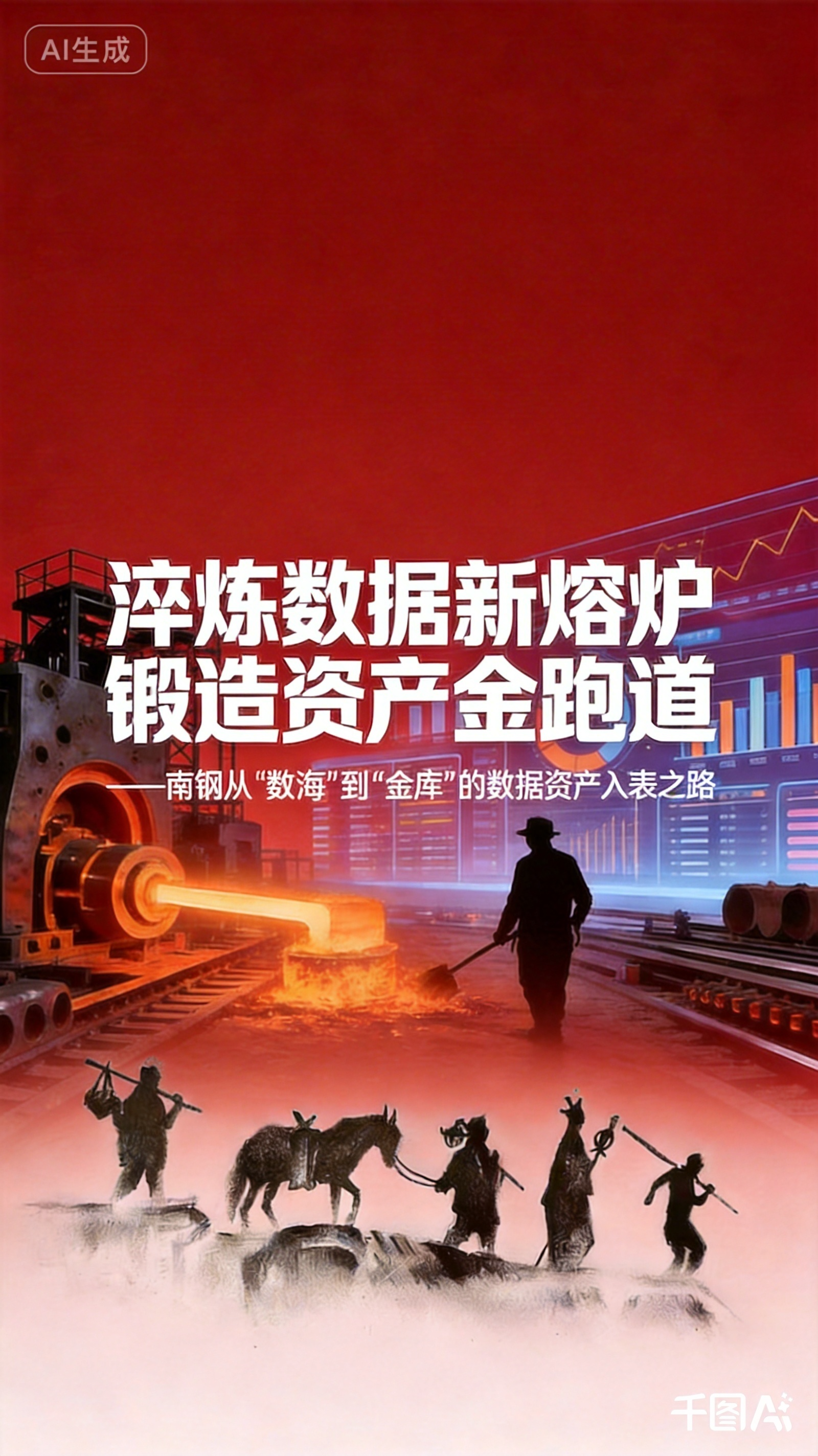 3D渲染工业工人炼钢数据场景插画素材 | AI智能生成设计模板-千图AI